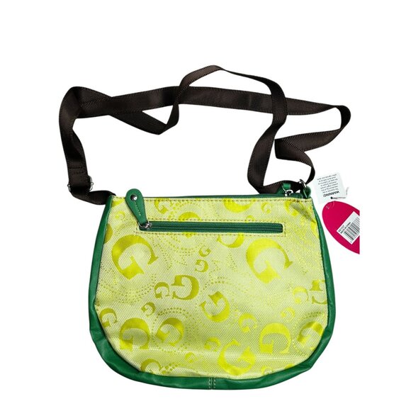 Super Brat Guess Inspired Green & Yellow Logo Shoulder Bag With Studded Details - Picture 7 of 9